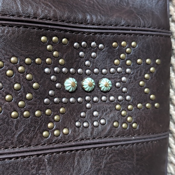 Montana West Leather Handbag Studded Details Chocolate Brown - Picture 5 of 9